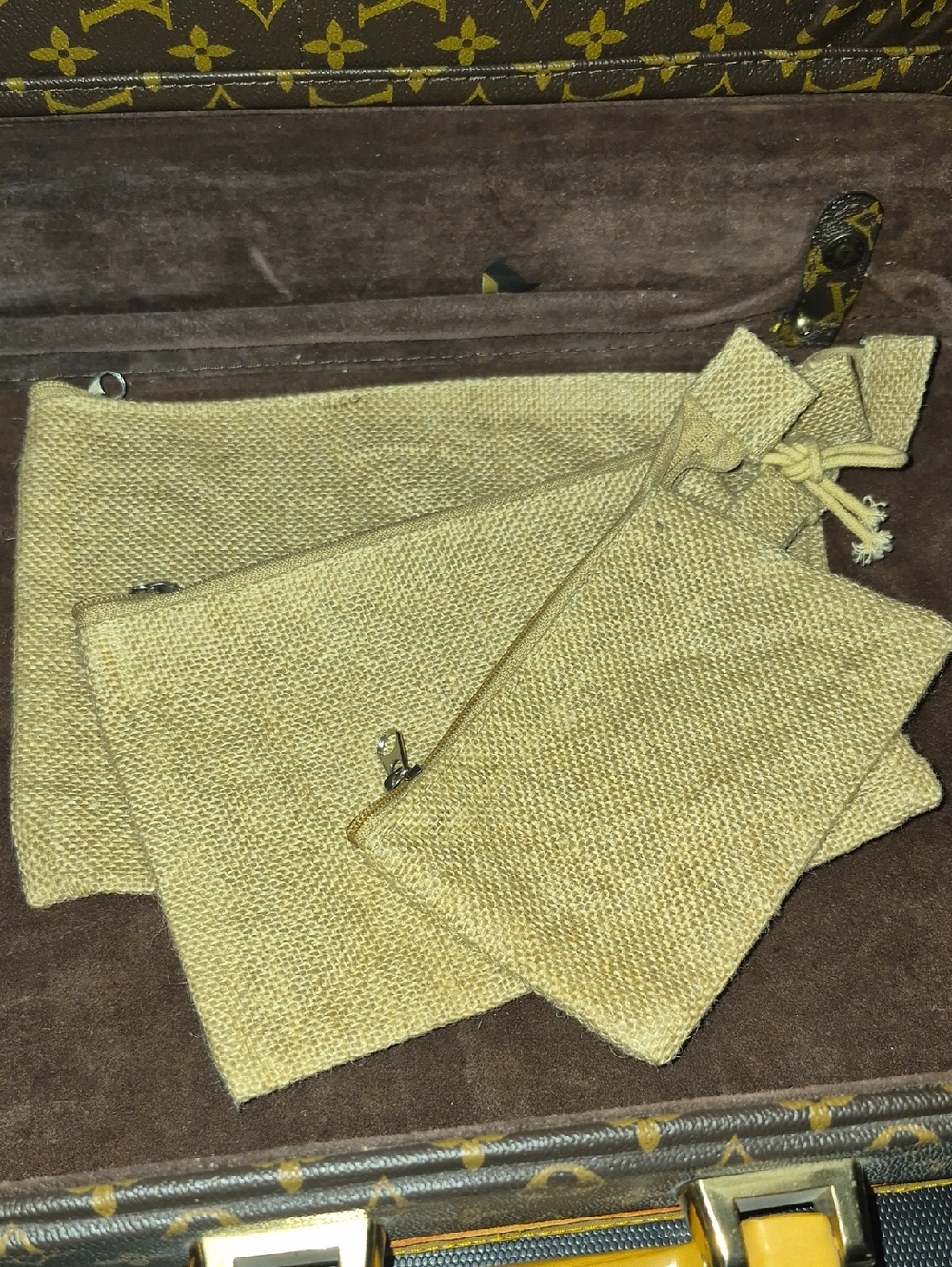 3pc Burlap Zip Pouch Set